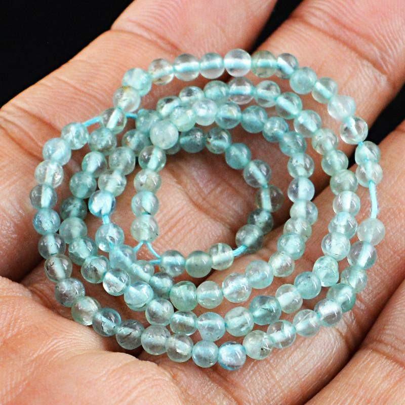 gemsmore:Untreated Natural Blue Apatite Strand Round Shape Beads