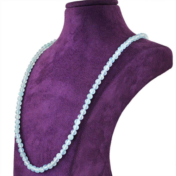 gemsmore:Untreated Natural Blue Aquamarine Necklace Round Shape Beads