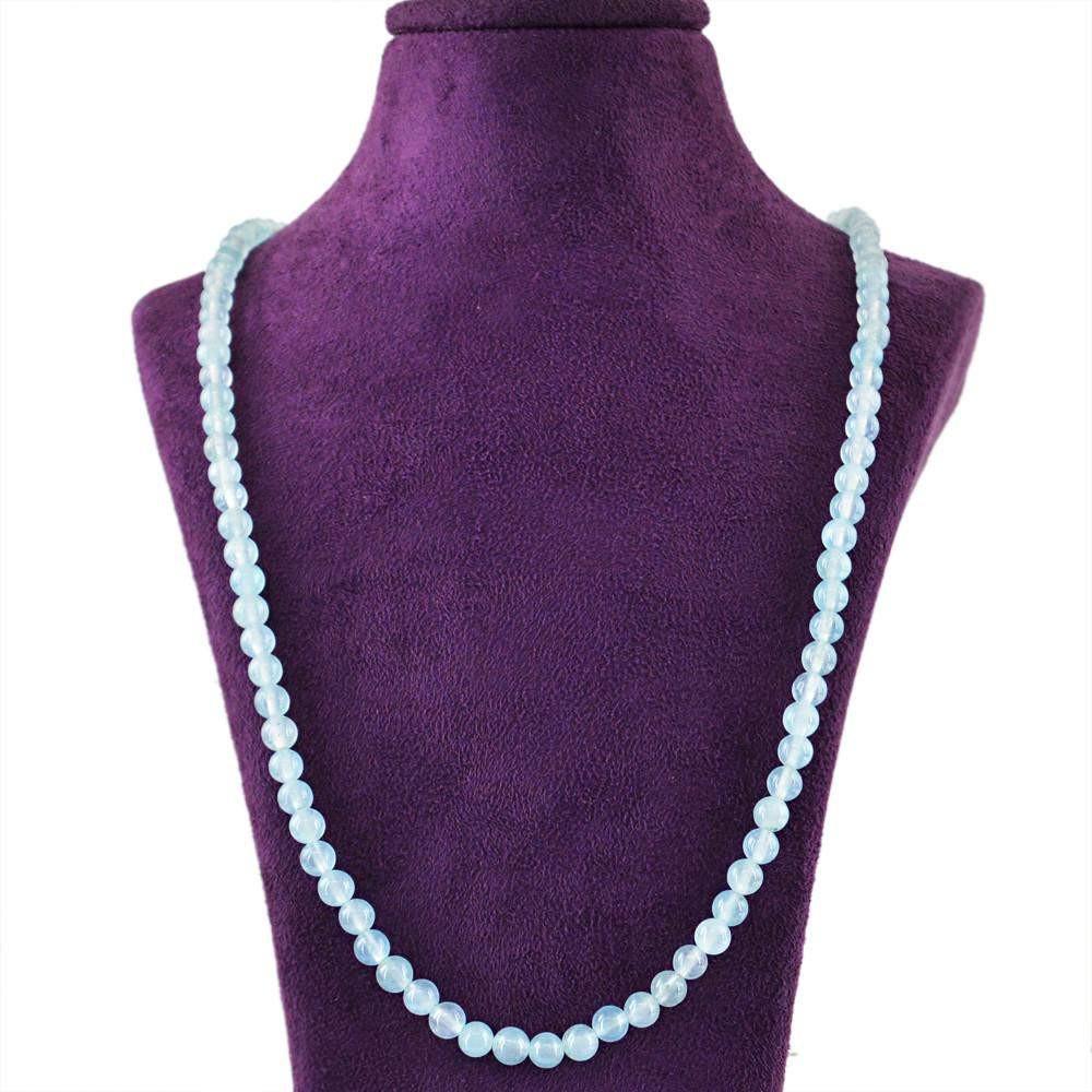 gemsmore:Untreated Natural Blue Aquamarine Necklace Round Shape Beads