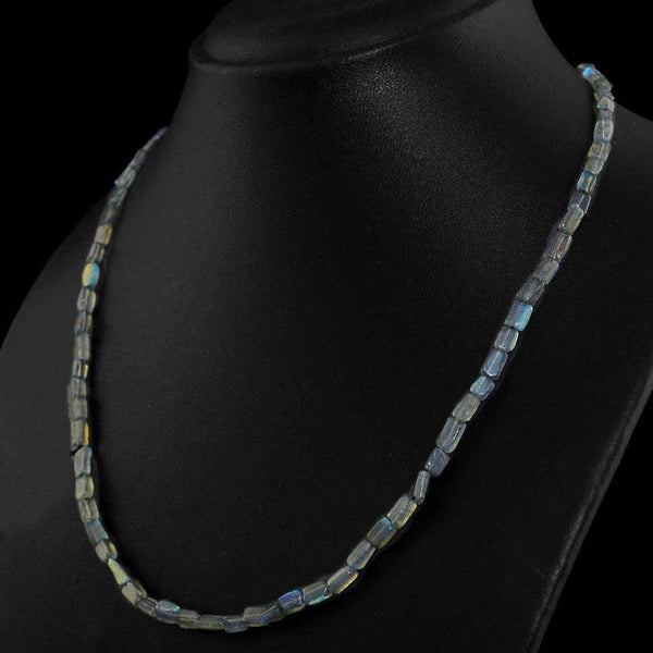 gemsmore:Untreated Natural Blue Flash Labradorite Beads Necklace