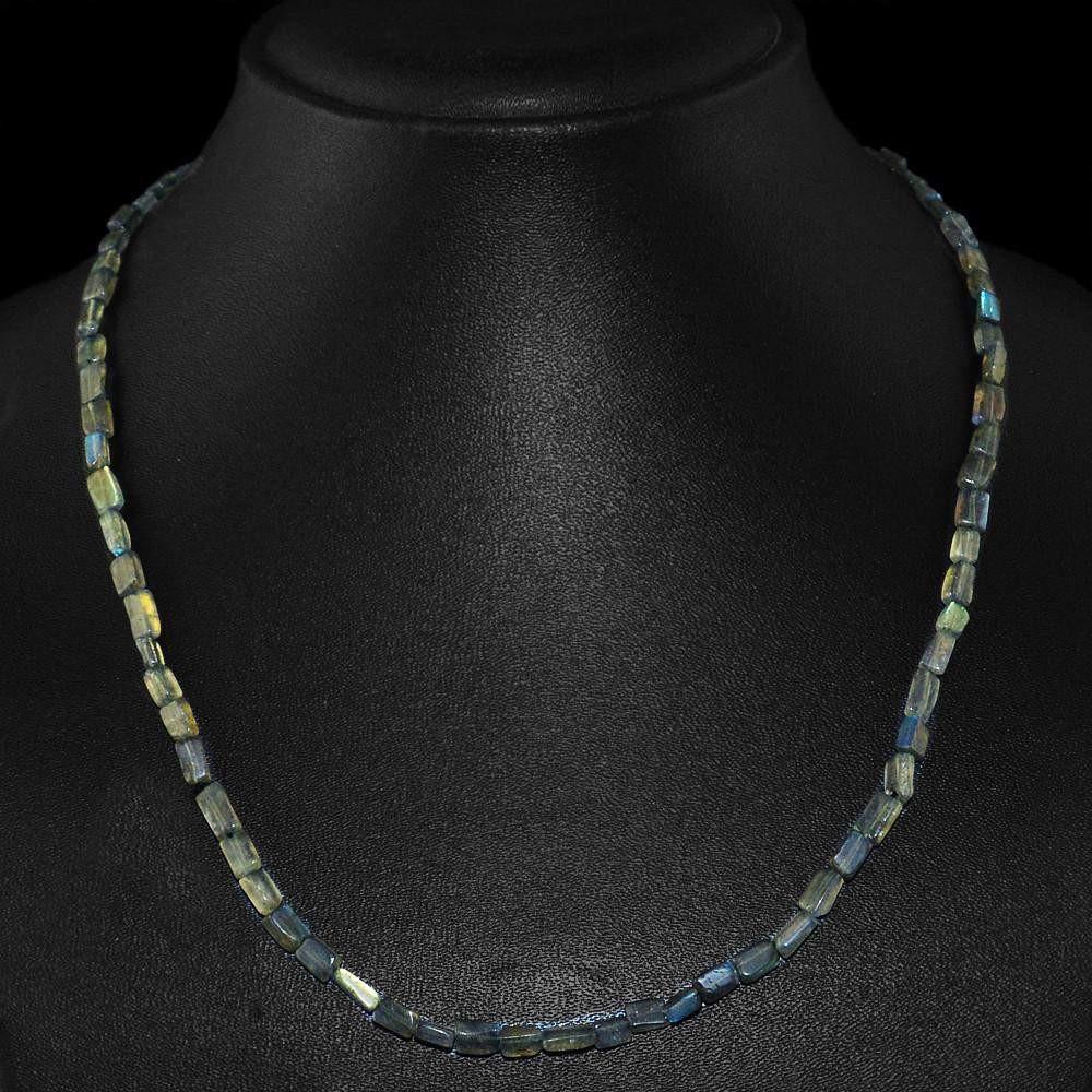 gemsmore:Untreated Natural Blue Flash Labradorite Beads Necklace