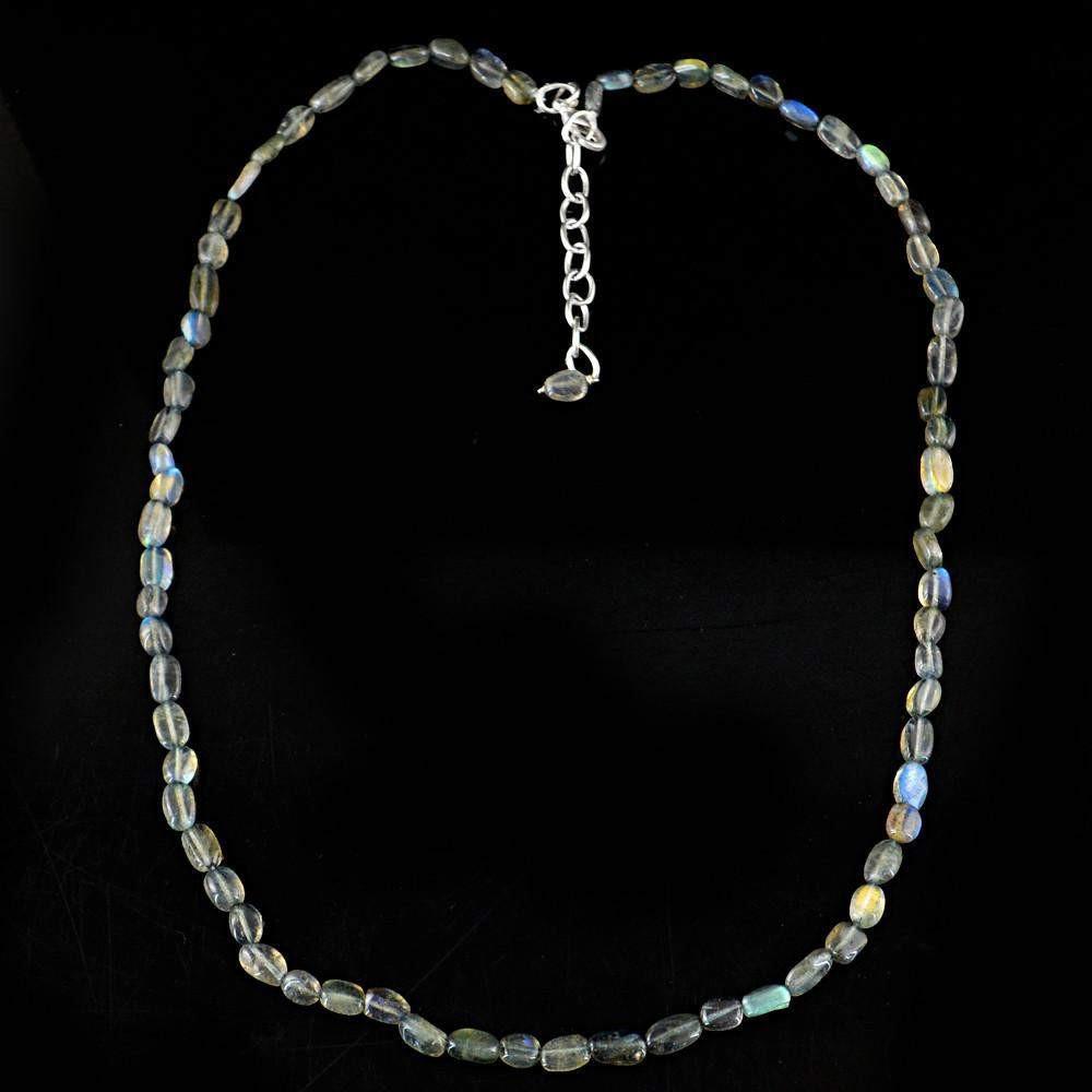 gemsmore:Untreated Natural Blue Flash Labradorite Necklace Oval Shape Beads