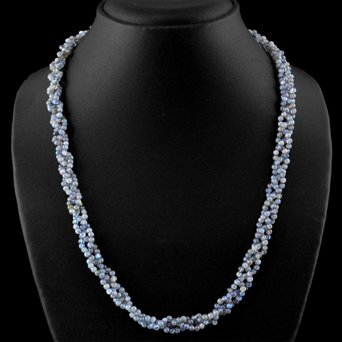 gemsmore:Untreated Natural Blue Flash Labradorite Necklace Round Shape Beads