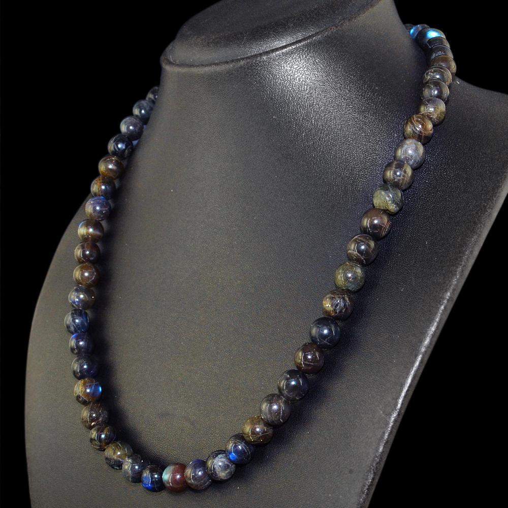 gemsmore:Untreated Natural Blue Flash Labradorite Necklace Round Shape Beads