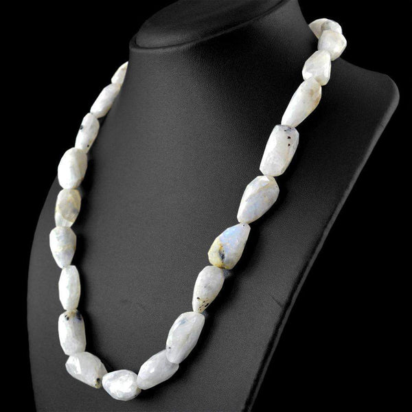 gemsmore:Untreated Natural Blue Flash Moonstone Necklace Faceted Beads