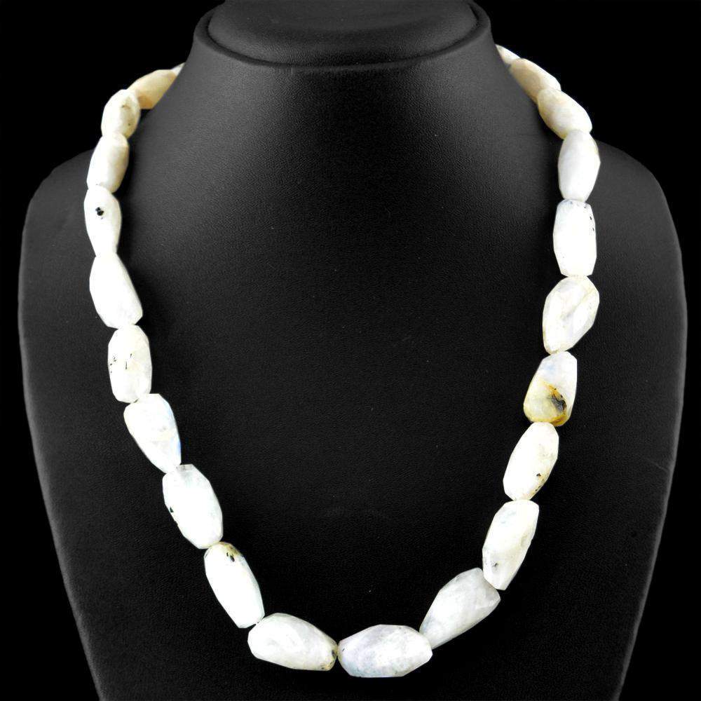 gemsmore:Untreated Natural Blue Flash Moonstone Necklace Faceted Beads