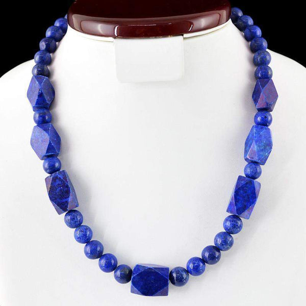 gemsmore:Untreated Natural Blue Lapis Lazuli Necklace Round Cut Beads
