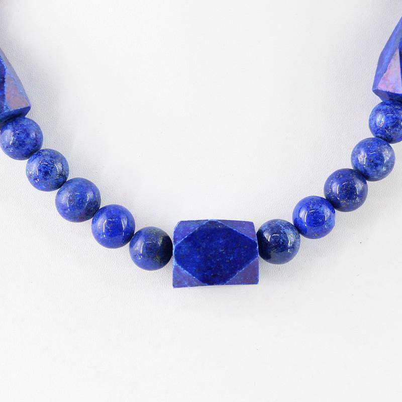 gemsmore:Untreated Natural Blue Lapis Lazuli Necklace Round Cut Beads