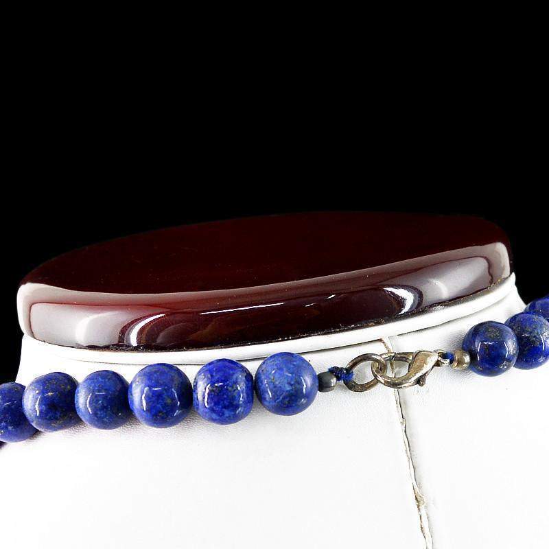 gemsmore:Untreated Natural Blue Lapis Lazuli Necklace Round Cut Beads