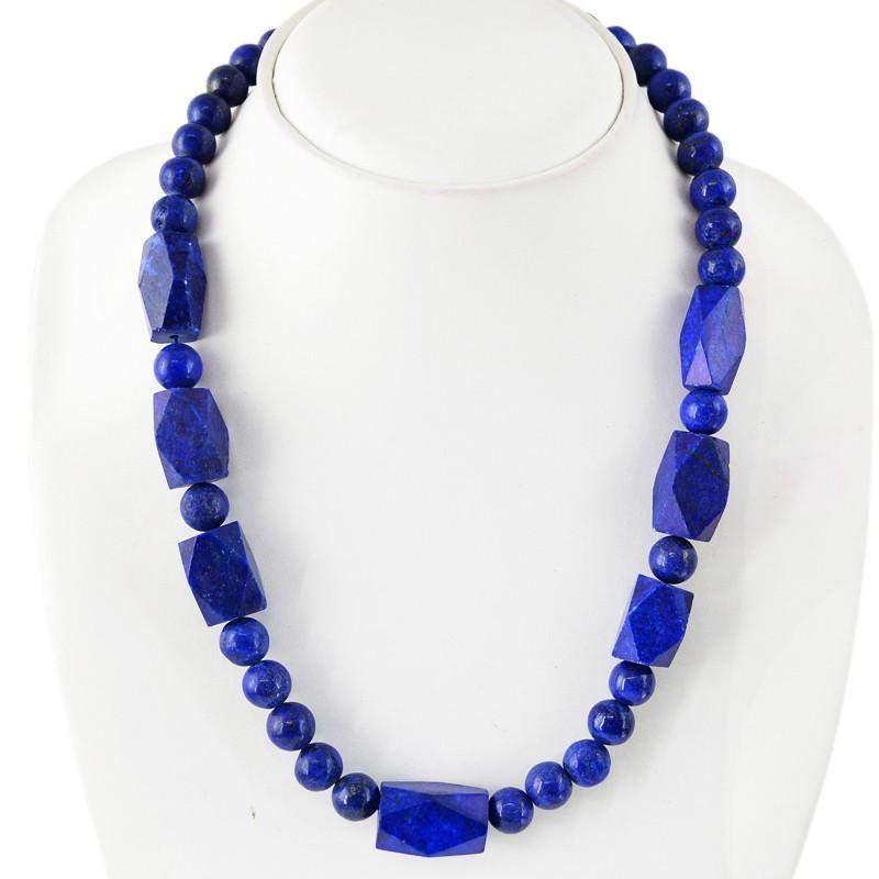 gemsmore:Untreated Natural Blue Lapis lazuli Necklace Round Shape Faceted Beads
