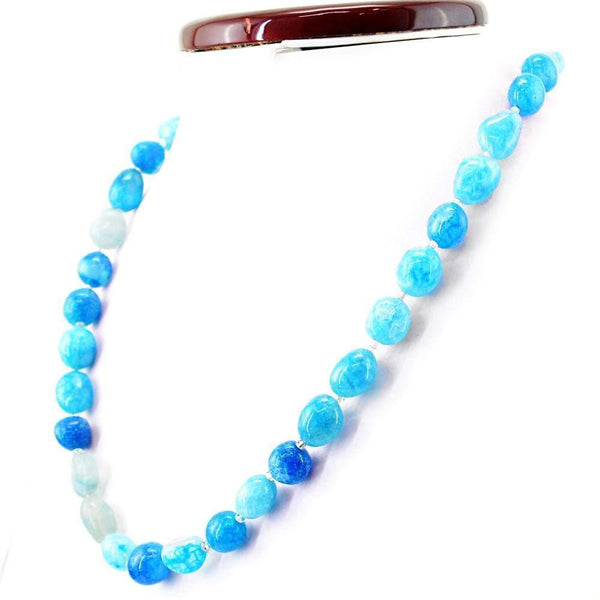 gemsmore:Untreated Natural Blue Onyx Necklace Genuine Beads