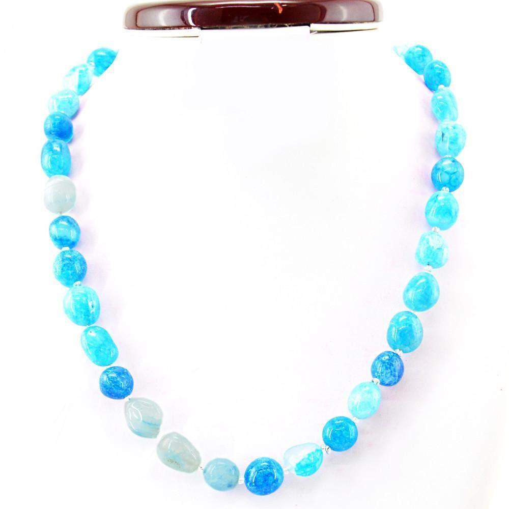 gemsmore:Untreated Natural Blue Onyx Necklace Genuine Beads