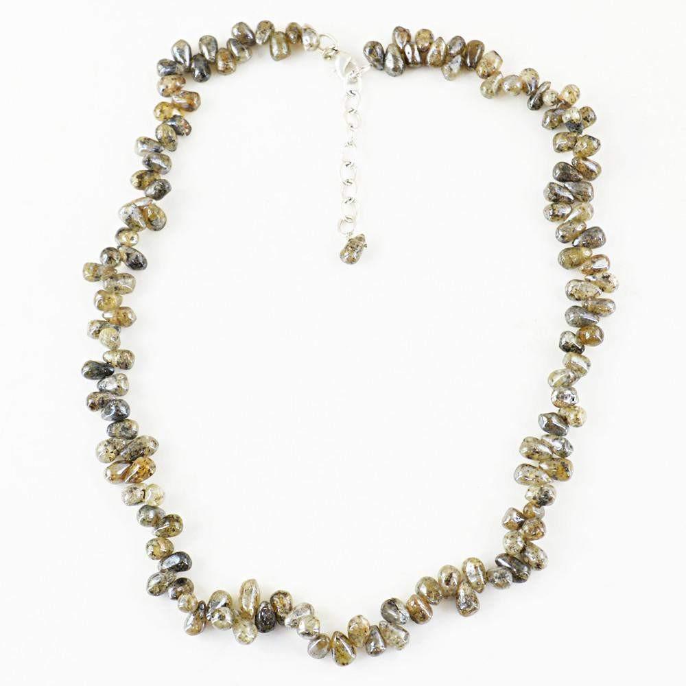 gemsmore:Untreated Natural Coated Labradorite Necklace Tear Drop Beads