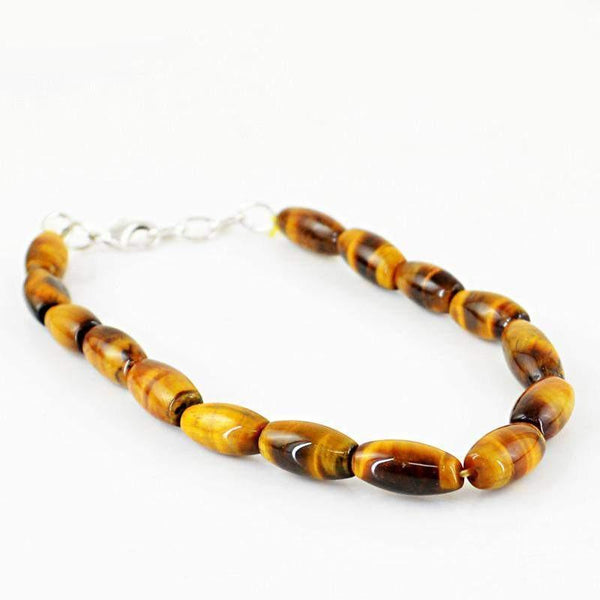 gemsmore:Untreated Natural Golden Tiger Eye Beads Bracelet