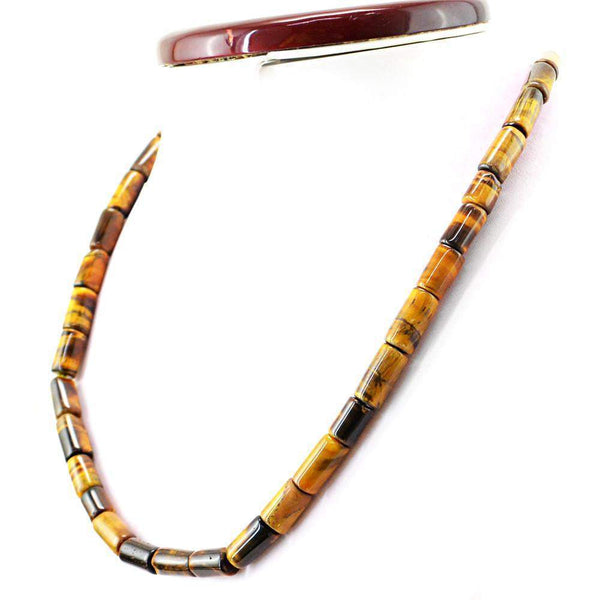 gemsmore:Untreated Natural Golden Tiger Eye Beads Necklace