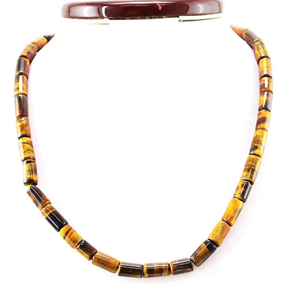 gemsmore:Untreated Natural Golden Tiger Eye Beads Necklace