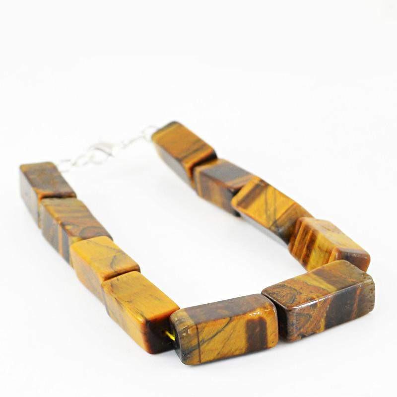 gemsmore:Untreated Natural Golden Tiger Eye Bracelet Rectangular Shape Beads