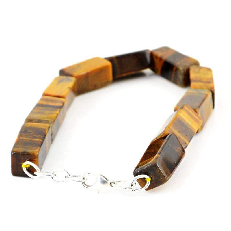 gemsmore:Untreated Natural Golden Tiger Eye Bracelet Rectangular Shape Beads