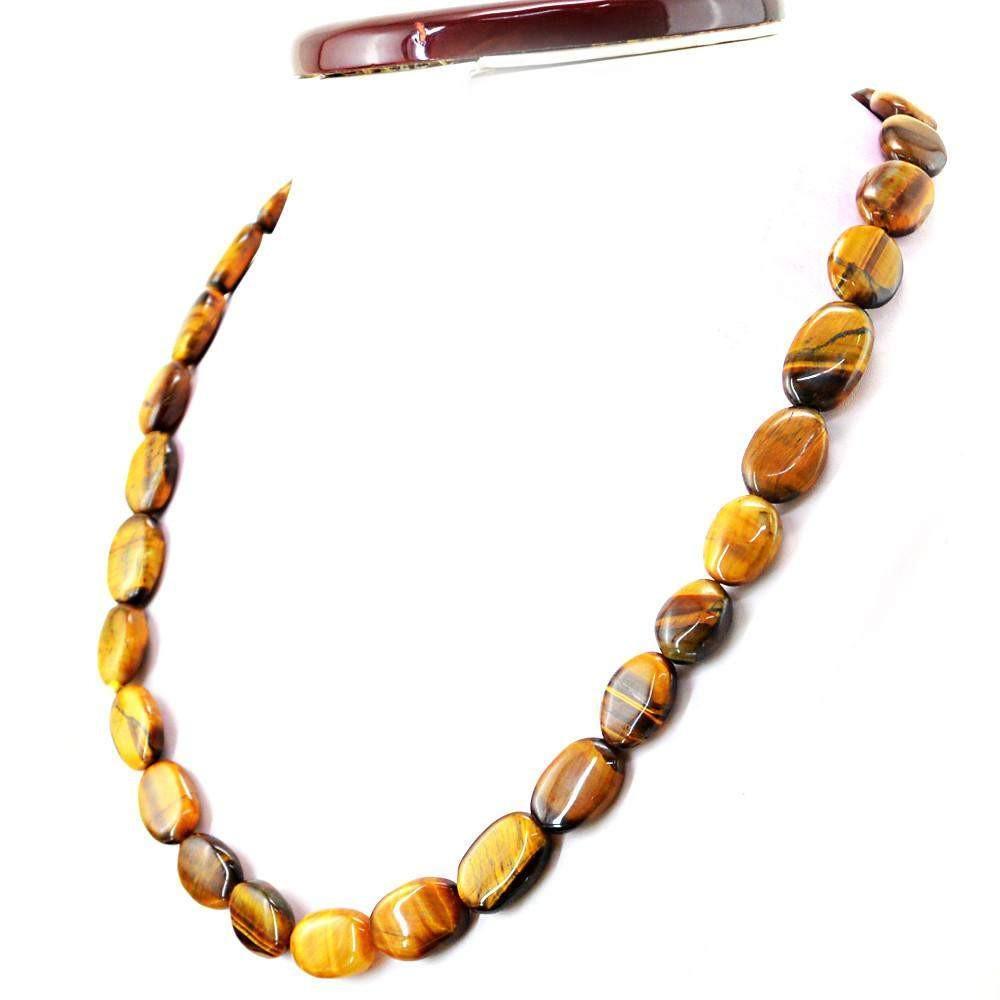 gemsmore:Untreated Natural Golden Tiger Eye Necklace Oval Shape Beads