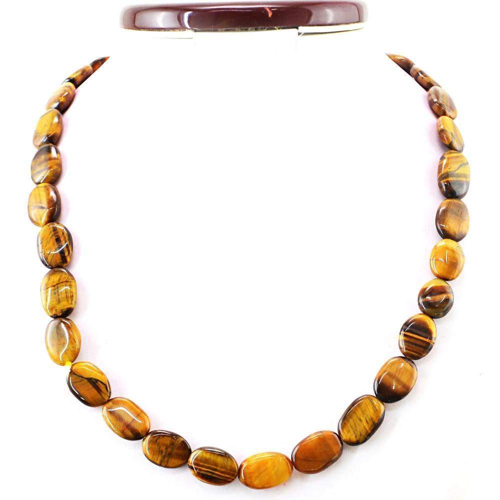 gemsmore:Untreated Natural Golden Tiger Eye Necklace Oval Shape Beads