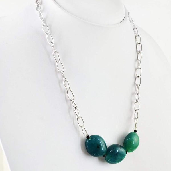 gemsmore:Untreated Natural Green Aquamarine Beads Necklace