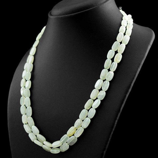 gemsmore:Untreated Natural Green Aquamarine Necklace 2 Strand Oval Shape Beads