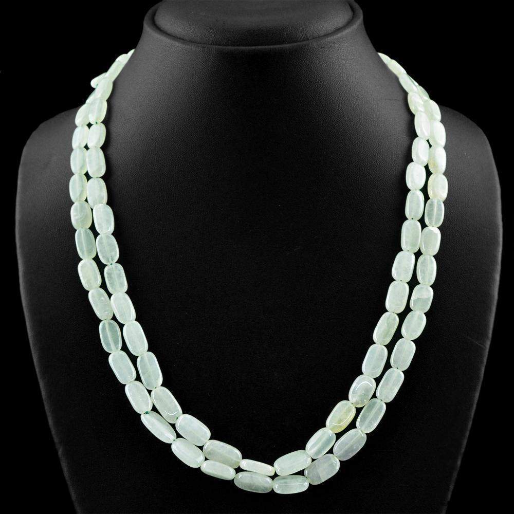 gemsmore:Untreated Natural Green Aquamarine Necklace 2 Strand Oval Shape Beads