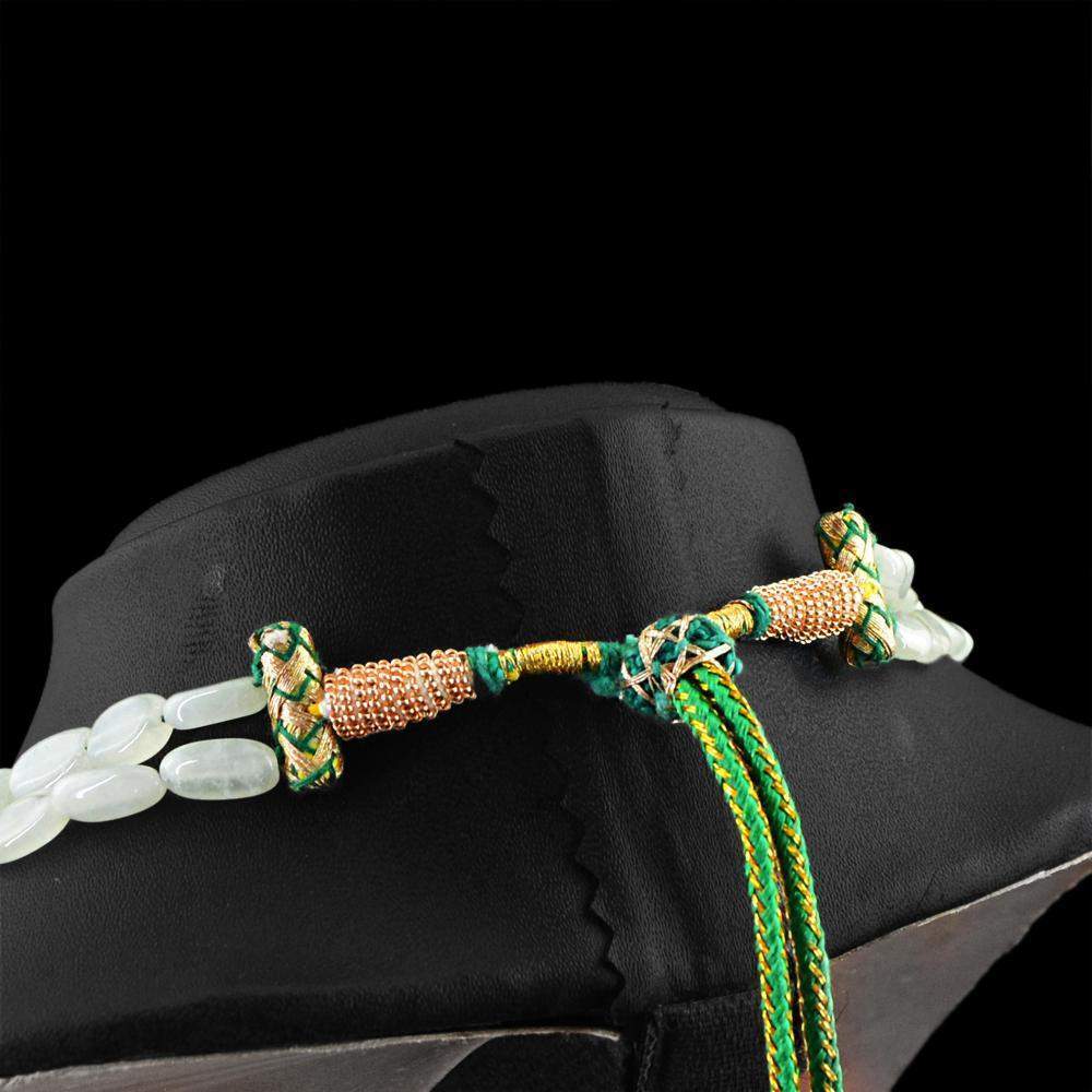 gemsmore:Untreated Natural Green Aquamarine Necklace 2 Strand Oval Shape Beads