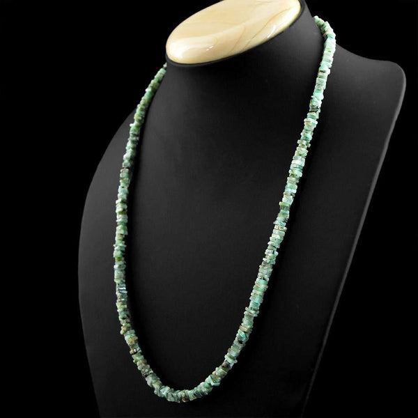 gemsmore:Untreated Natural Green Emerald Beads Necklace