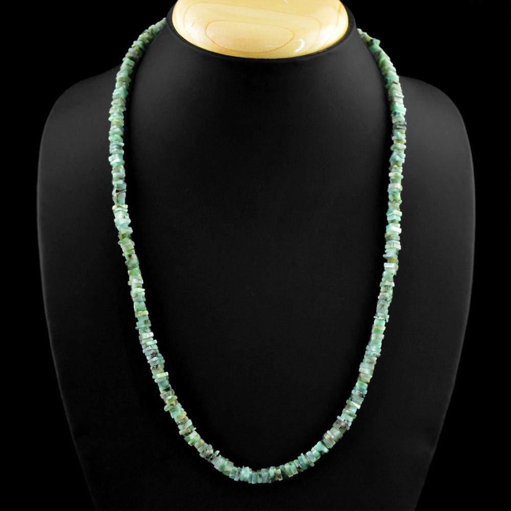 gemsmore:Untreated Natural Green Emerald Beads Necklace