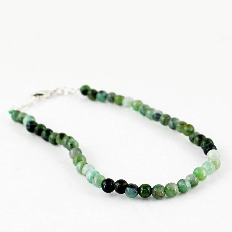 gemsmore:Untreated Natural Green Emerald Bracelet Round Shape Beads