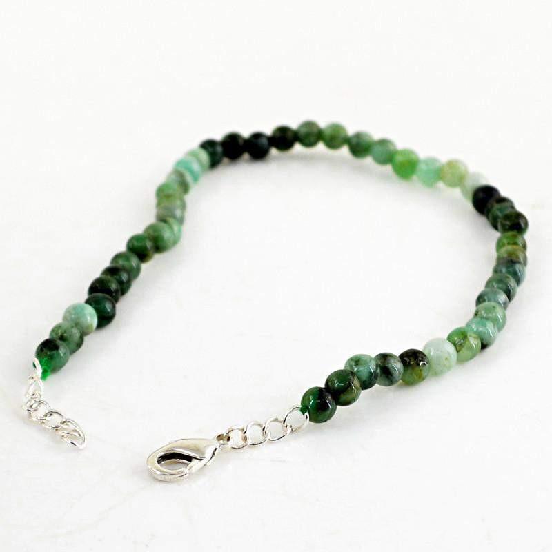 gemsmore:Untreated Natural Green Emerald Bracelet Round Shape Beads