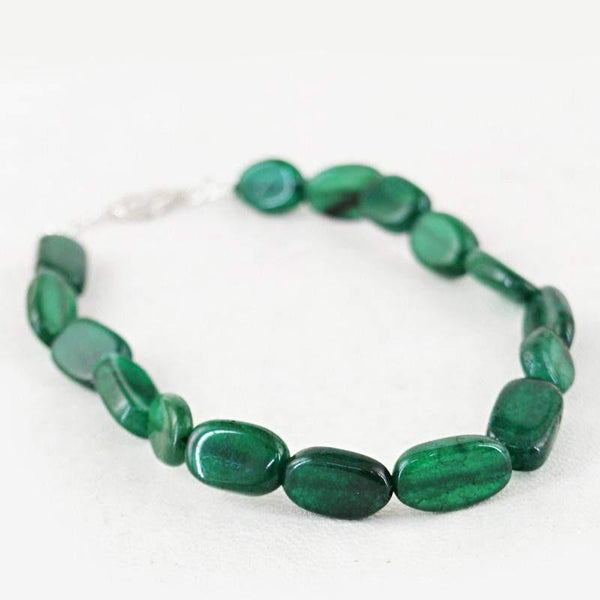 gemsmore:Untreated Natural Green Jade Bracelet Oval Shape Beads