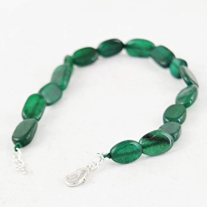 gemsmore:Untreated Natural Green Jade Bracelet Oval Shape Beads