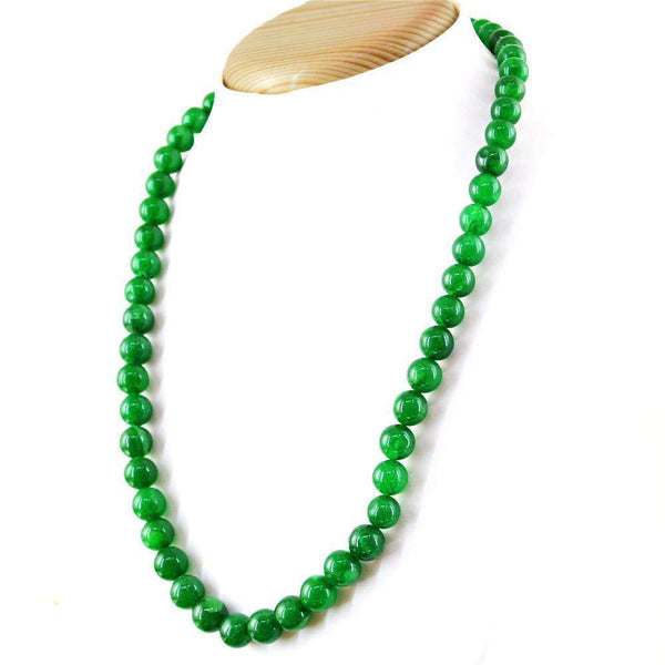 gemsmore:Untreated Natural Green Jade Necklace Round Shape Beads