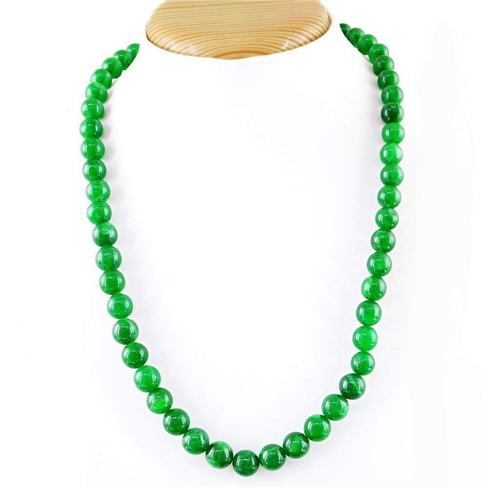 gemsmore:Untreated Natural Green Jade Necklace Round Shape Beads