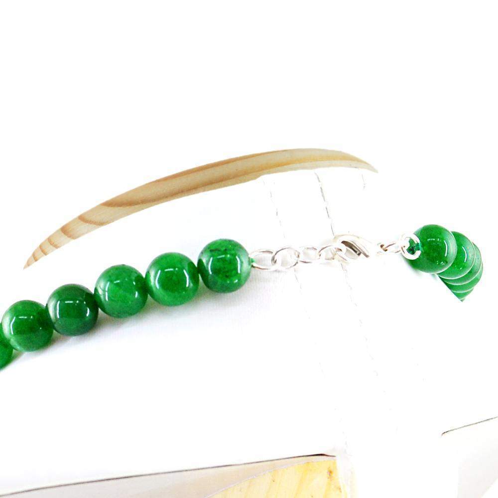 gemsmore:Untreated Natural Green Jade Necklace Round Shape Beads