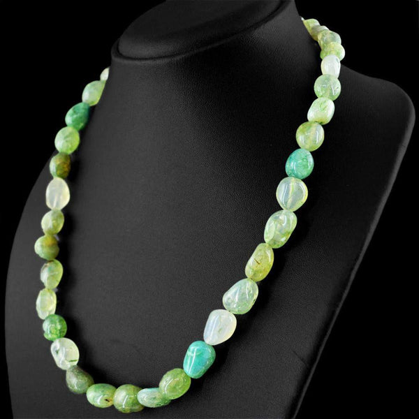 gemsmore:Untreated Natural Green Onyx Beads Necklace