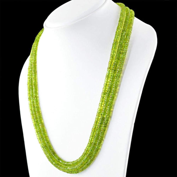 gemsmore:Untreated Natural Green Peridot Necklace 3 Line Round Shape Beads