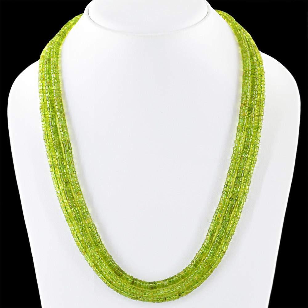 gemsmore:Untreated Natural Green Peridot Necklace 3 Line Round Shape Beads