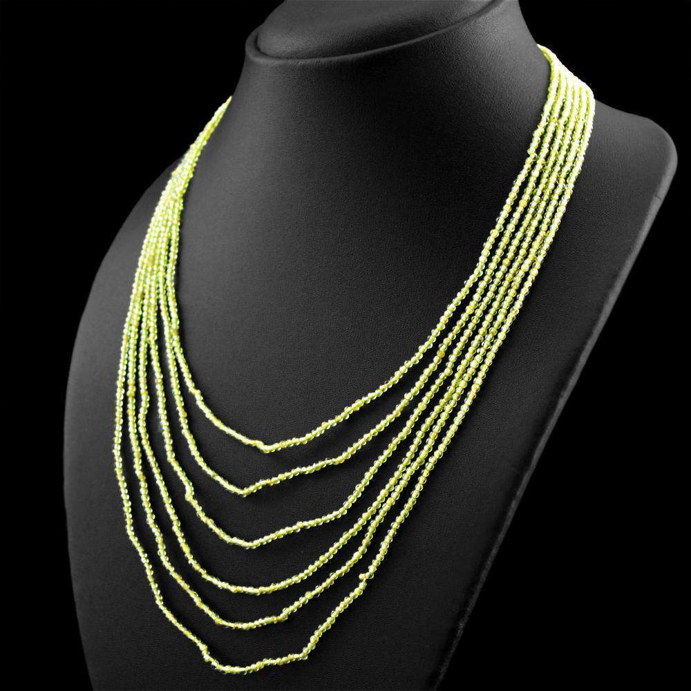 gemsmore:Untreated Natural Green Peridot Necklace 6 Line Round Beads