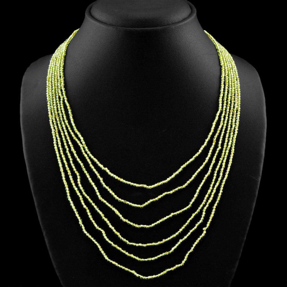 gemsmore:Untreated Natural Green Peridot Necklace 6 Line Round Beads