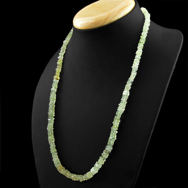 gemsmore:Untreated Natural Green Phrenite Beads Necklace