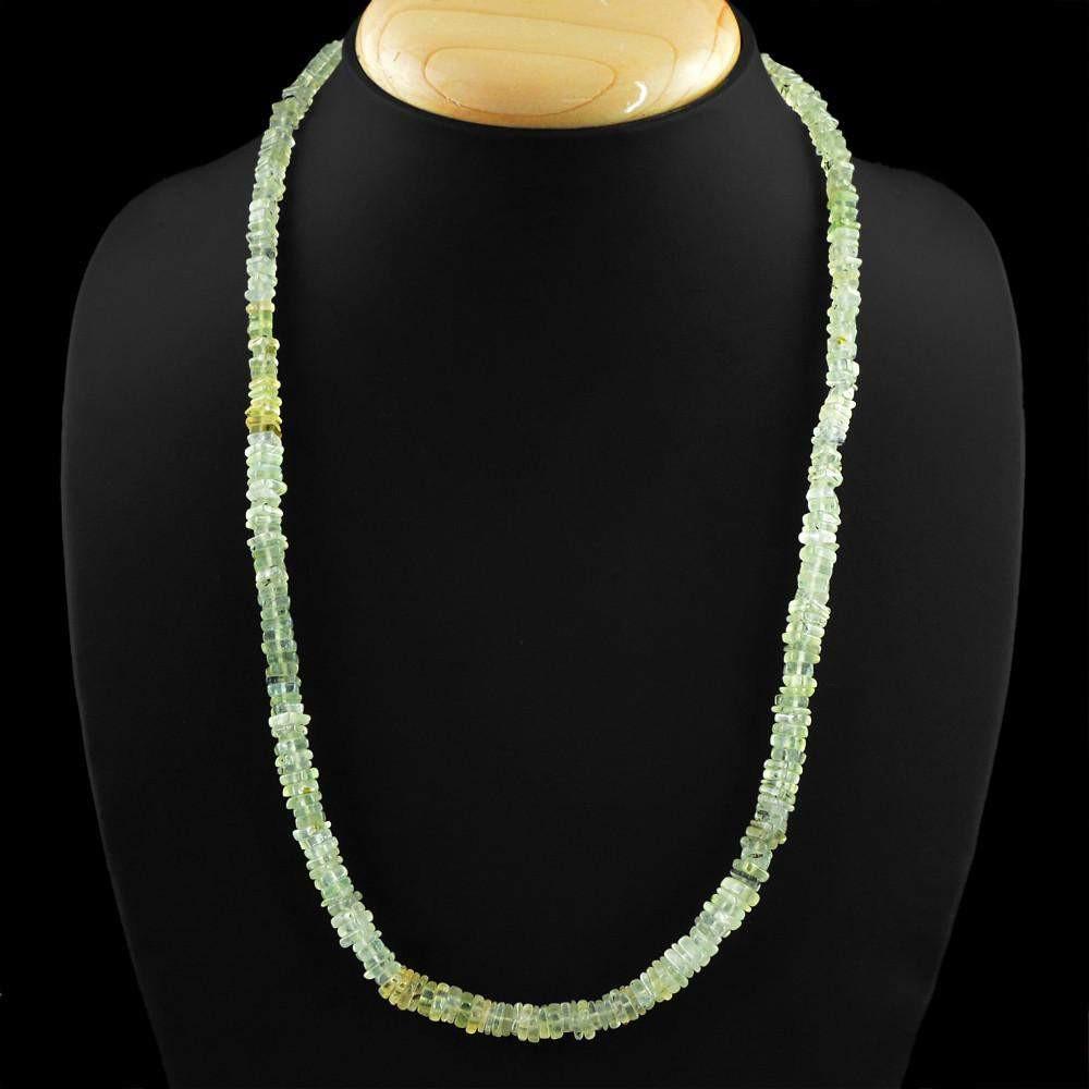 gemsmore:Untreated Natural Green Phrenite Beads Necklace