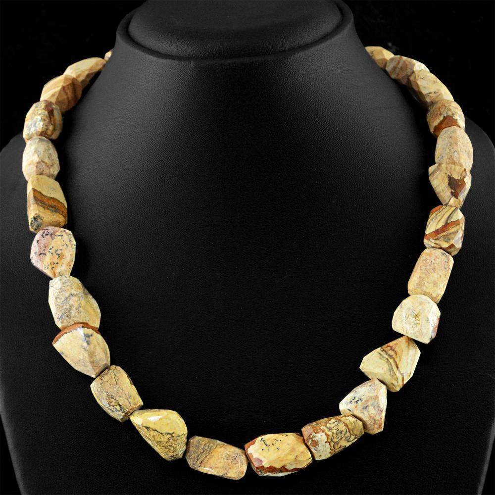 gemsmore:Untreated Natural Jasper Necklace Single Strand Faceted Beads