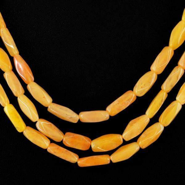 gemsmore:Untreated Natural Orange Aventurine Necklace 3 Line Faceted Beads
