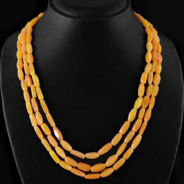 gemsmore:Untreated Natural Orange Aventurine Necklace 3 Line Faceted Beads