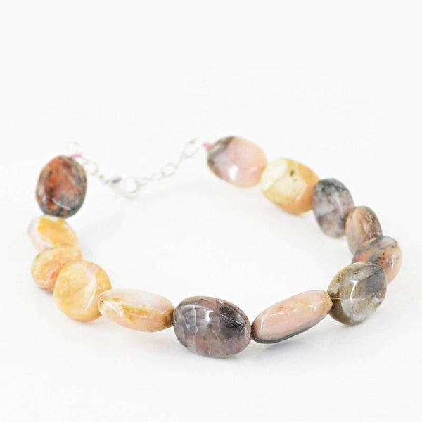 gemsmore:Untreated Natural Pink Australian Opal Bracelet Oval Shape Beads