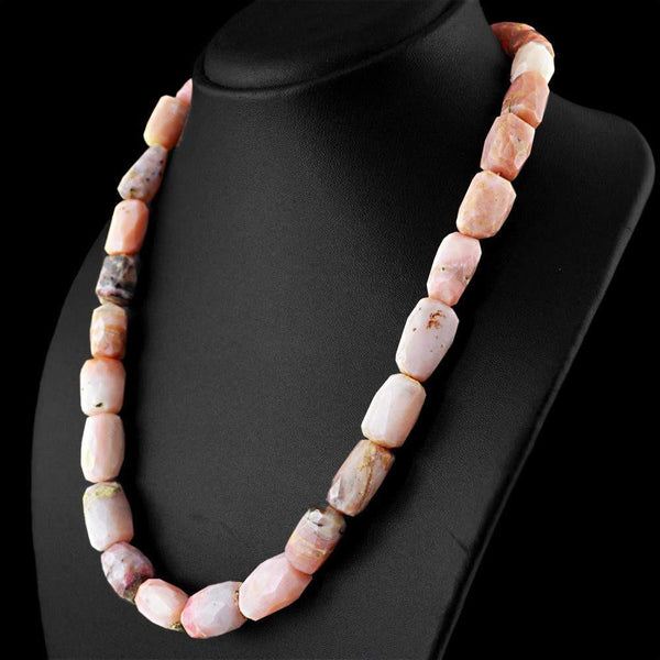 gemsmore:Untreated Natural Pink Australian Opal Necklace Faceted Beads