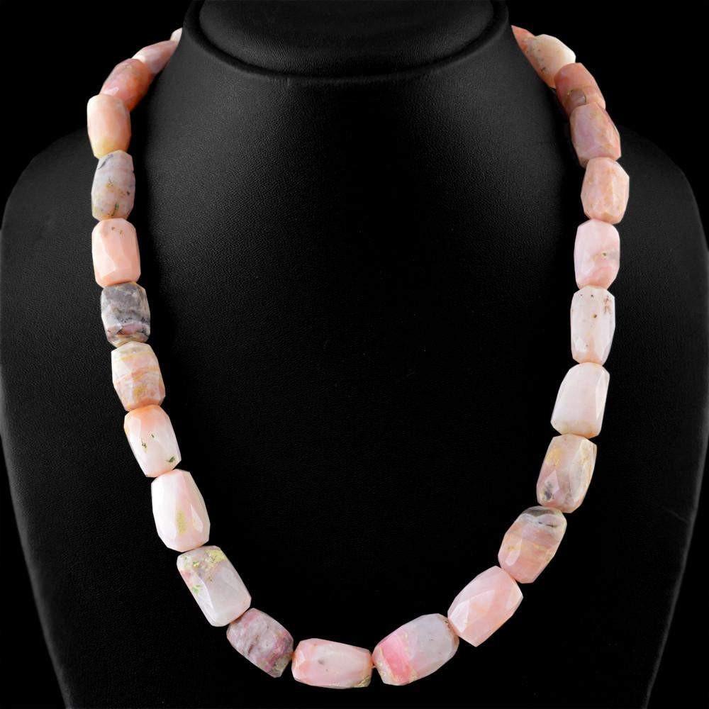 gemsmore:Untreated Natural Pink Australian Opal Necklace Faceted Beads